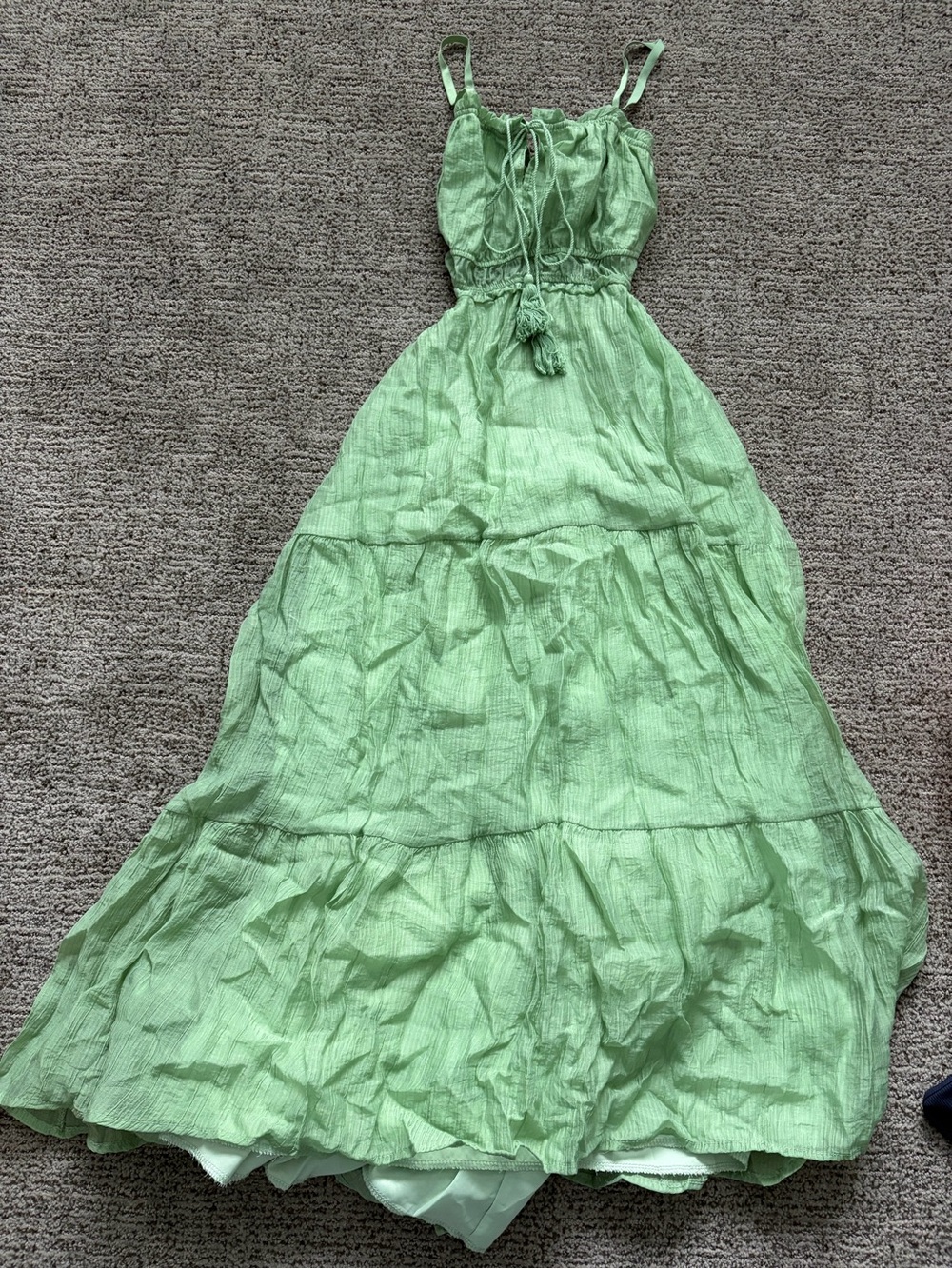 Light Green Tiered Maxi Dress with Tie Waist